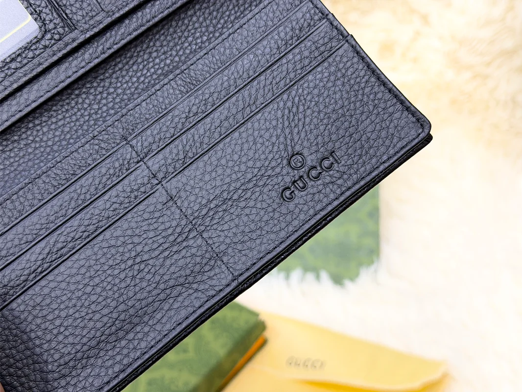 Gucci Black Embossed GG Long Wallet with Green Red Web Accents