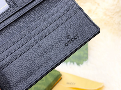 Gucci Black Embossed GG Long Wallet with Green Red Web Accents