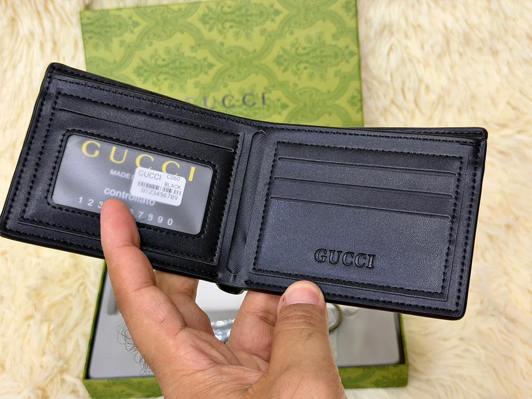 Gucci Black Embossed GG Pattern Wallet Gift Set with Card Holder & Keychain