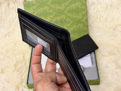 Gucci Black Embossed GG Pattern Wallet Gift Set with Card Holder & Keychain