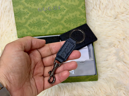 Gucci Black Embossed GG Pattern Wallet Gift Set with Card Holder & Keychain