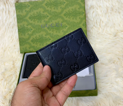 Gucci Black Embossed GG Pattern Wallet Gift Set with Card Holder & Keychain
