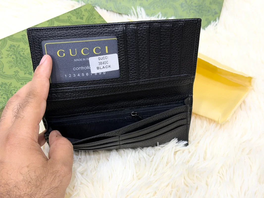 Gucci Black GG Diagonal Pattern Long Wallet