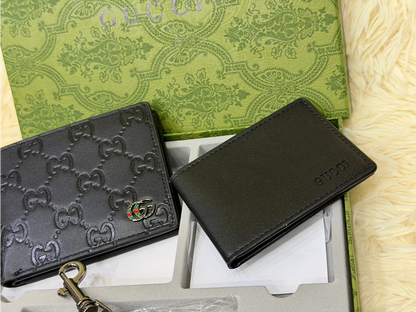 Gucci Black GG Embossed Wallet Gift Set with Card Holder & Keychain
