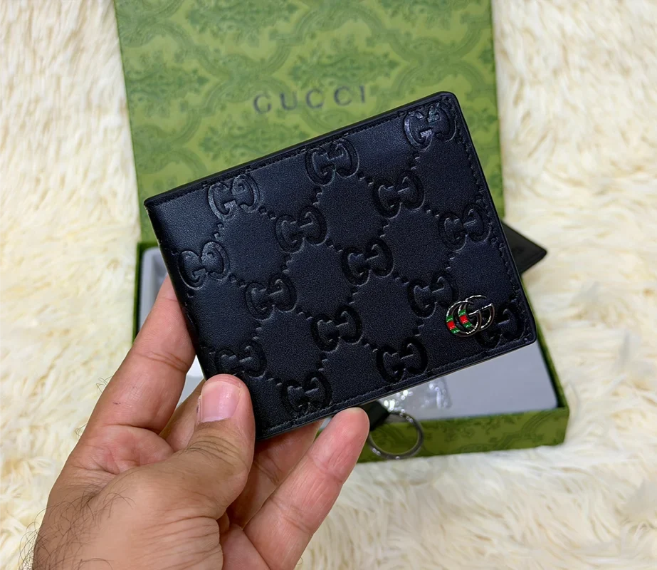 Gucci Black GG Embossed Wallet Gift Set with Card Holder & Keychain
