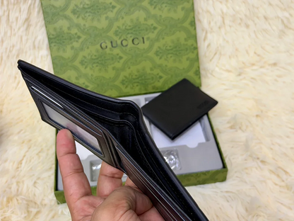 Gucci Black GG Embossed Wallet Gift Set with Card Holder & Keychain