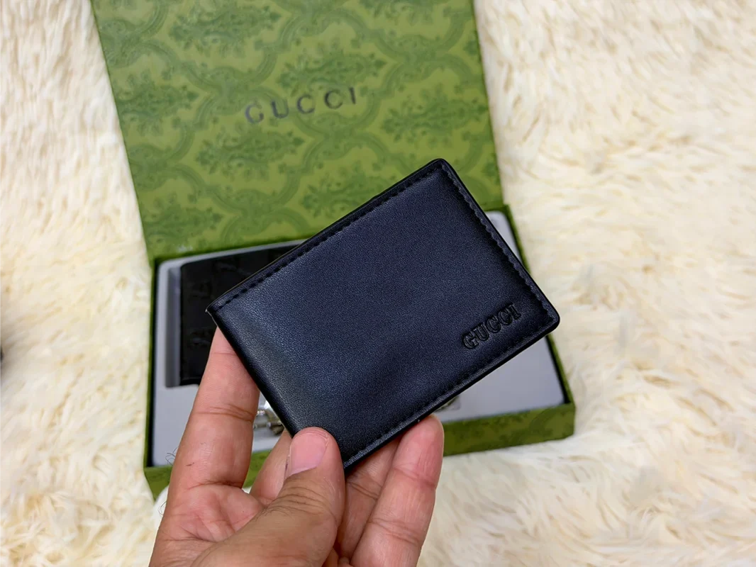 Gucci Black GG Embossed Wallet Gift Set with Card Holder & Keychain