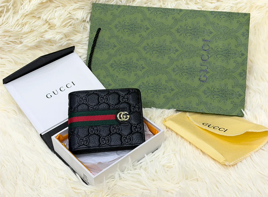 Gucci Black GG Monogram Bifold Wallet with Green & Red Web Stripe