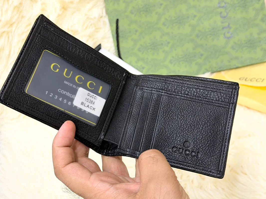 Gucci Black GG Monogram Bifold Wallet with Green & Red Web Stripe