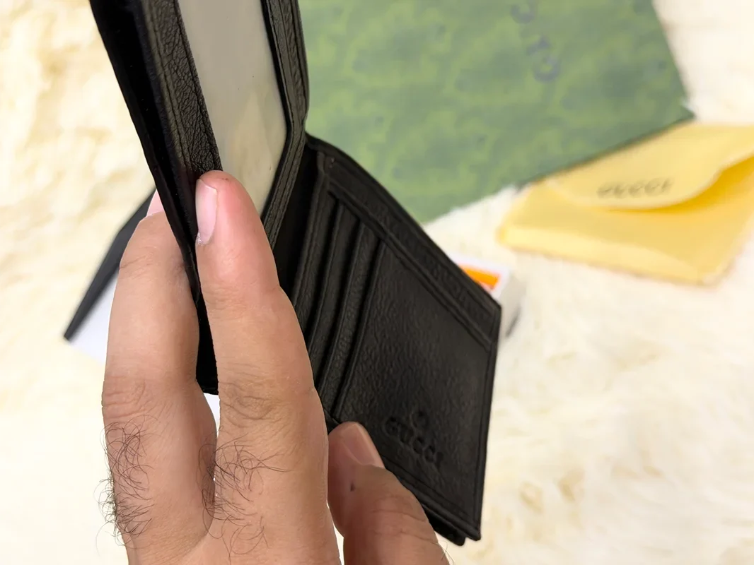 Gucci Black GG Monogram Bifold Wallet with Green & Red Web Stripe