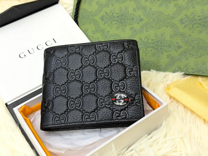Gucci Black GG Monogram Bifold Wallet with Signature Emblem