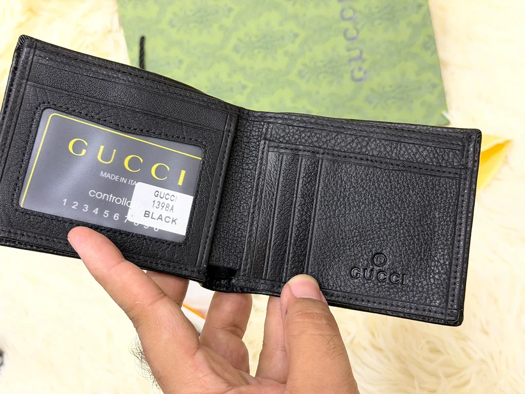 Gucci Black GG Monogram Bifold Wallet with Signature Emblem