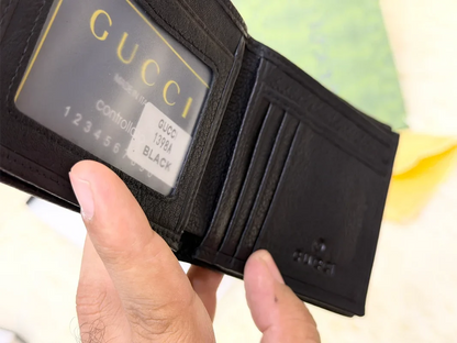 Gucci Black GG Monogram Bifold Wallet with Signature Emblem