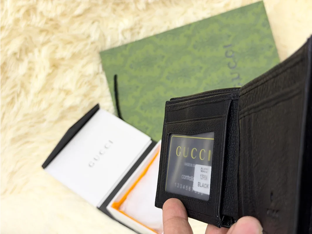 Gucci Black GG Monogram Bifold Wallet with Signature Emblem