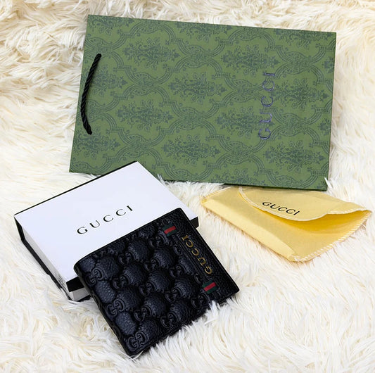 Gucci Black GG Monogram Bifold Wallet with Web Detail
