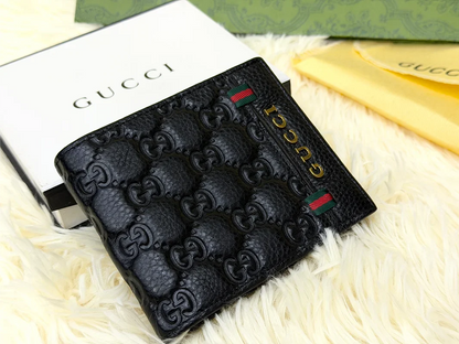 Gucci Black GG Monogram Bifold Wallet with Web Detail