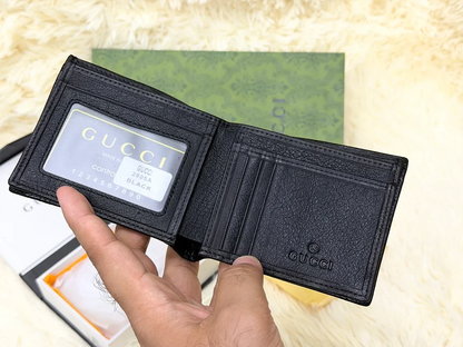 Gucci Black GG Monogram Bifold Wallet with Web Detail