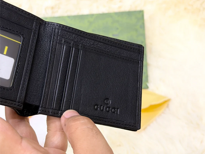 Gucci Black GG Monogram Bifold Wallet with Web Detail