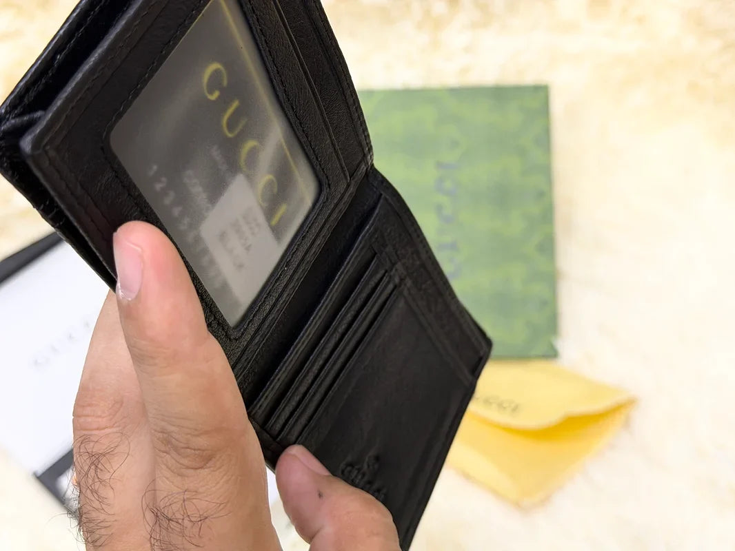 Gucci Black GG Monogram Bifold Wallet with Web Detail
