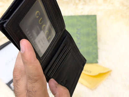 Gucci Black GG Monogram Bifold Wallet with Web Detail