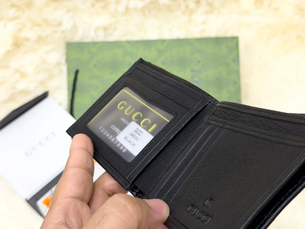 Gucci Black GG Monogram Bifold Wallet with Web Detail