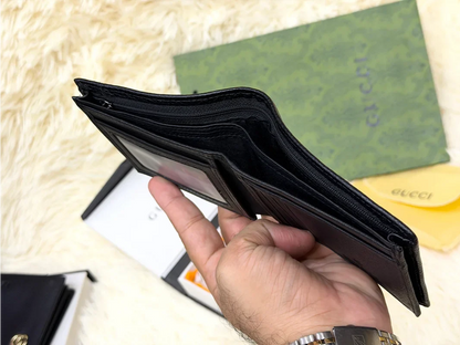 Gucci Black GG Monogram Bifold Wallet with Web Detail