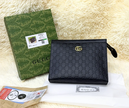 Gucci Black GG Monogram Double G Zip Pouch