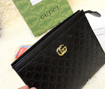 Gucci Black GG Monogram Double G Zip Pouch