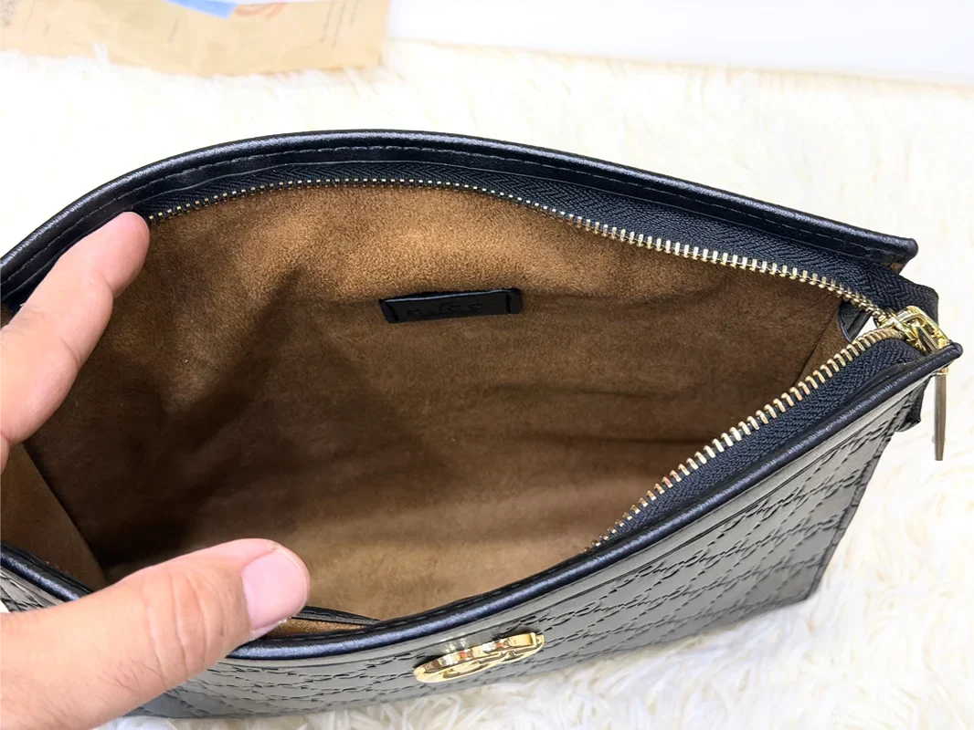 Gucci Black GG Monogram Double G Zip Pouch