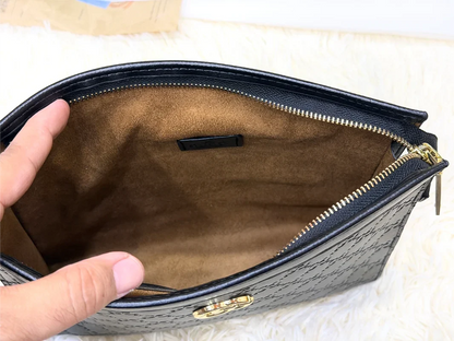 Gucci Black GG Monogram Double G Zip Pouch