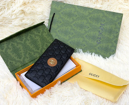 Gucci Black GG Monogram Long Wallet with GG Emblem