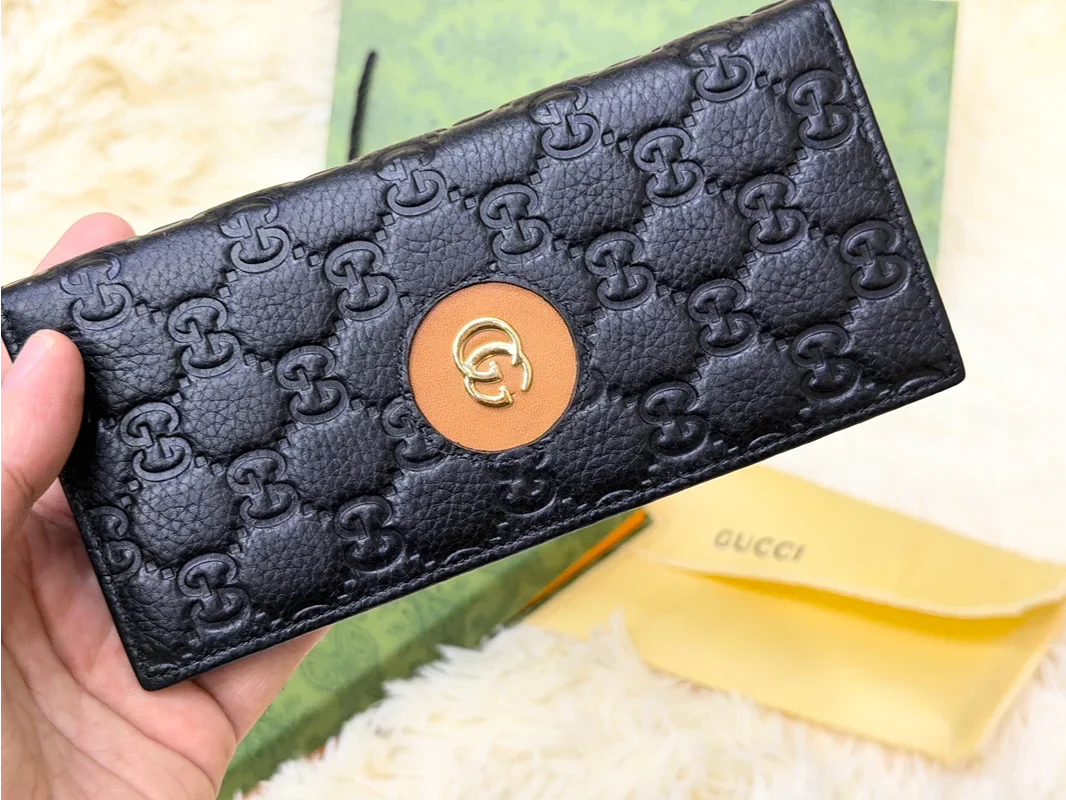 Gucci Black GG Monogram Long Wallet with GG Emblem