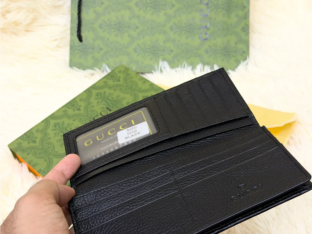 Gucci Black GG Monogram Long Wallet with GG Emblem