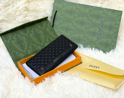 Gucci Black GG Monogram Long Wallet with Web Detail