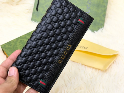 Gucci Black GG Monogram Long Wallet with Web Detail