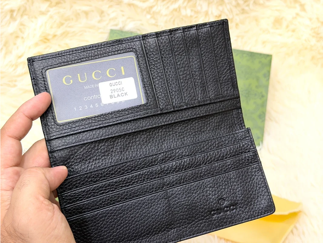 Gucci Black GG Monogram Long Wallet with Web Detail