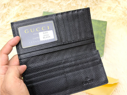 Gucci Black GG Monogram Long Wallet with Web Detail