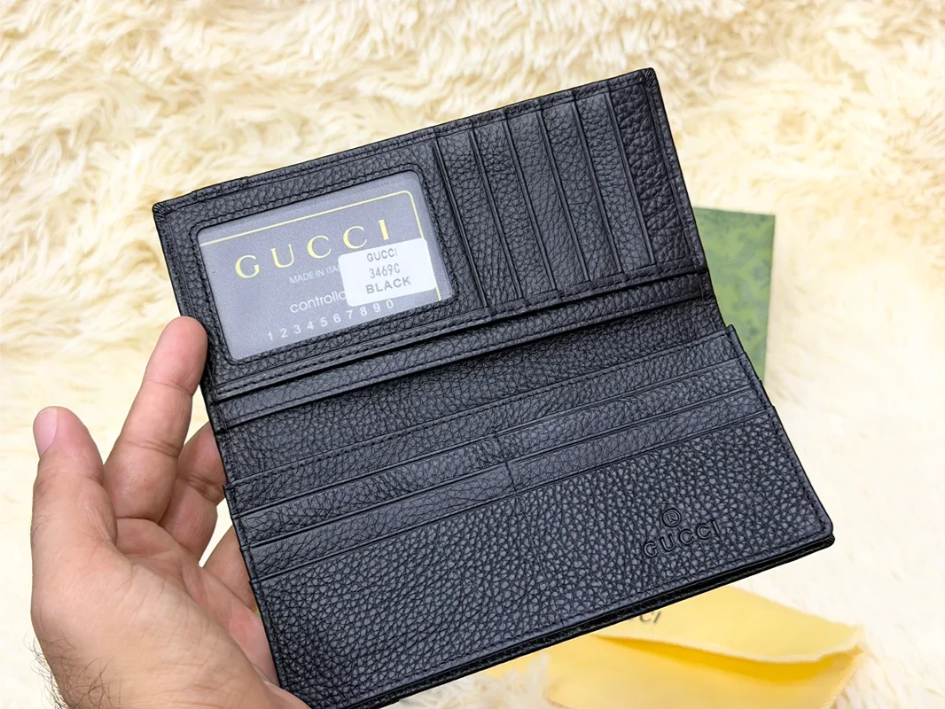Gucci Black GG Monogram Long Wallet with Web Detail