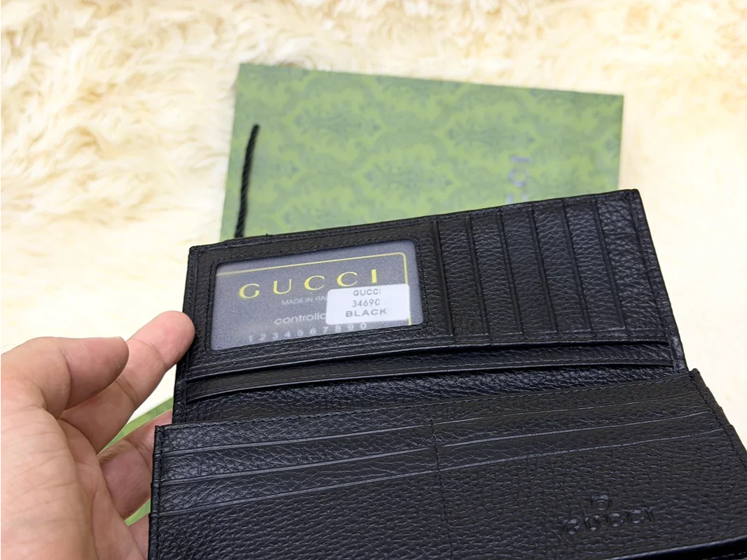 Gucci Black GG Monogram Long Wallet with Web Detail