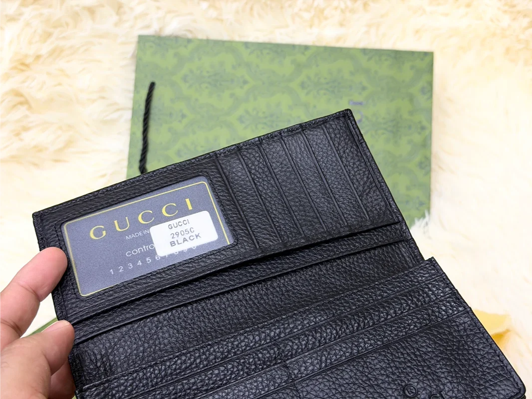 Gucci Black GG Monogram Long Wallet with Web Detail