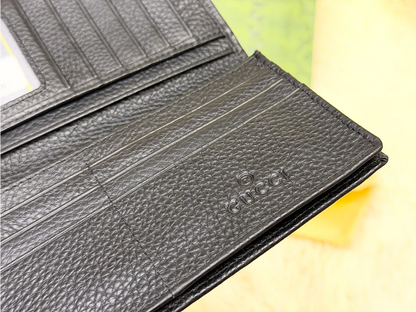 Gucci Black GG Monogram Long Wallet with Web Detail