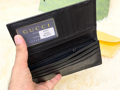 Gucci Black GG Monogram Long Wallet with Web Detail