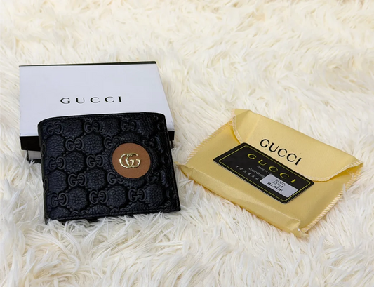 Gucci Black GG Monogram Wallet with Gold Detail