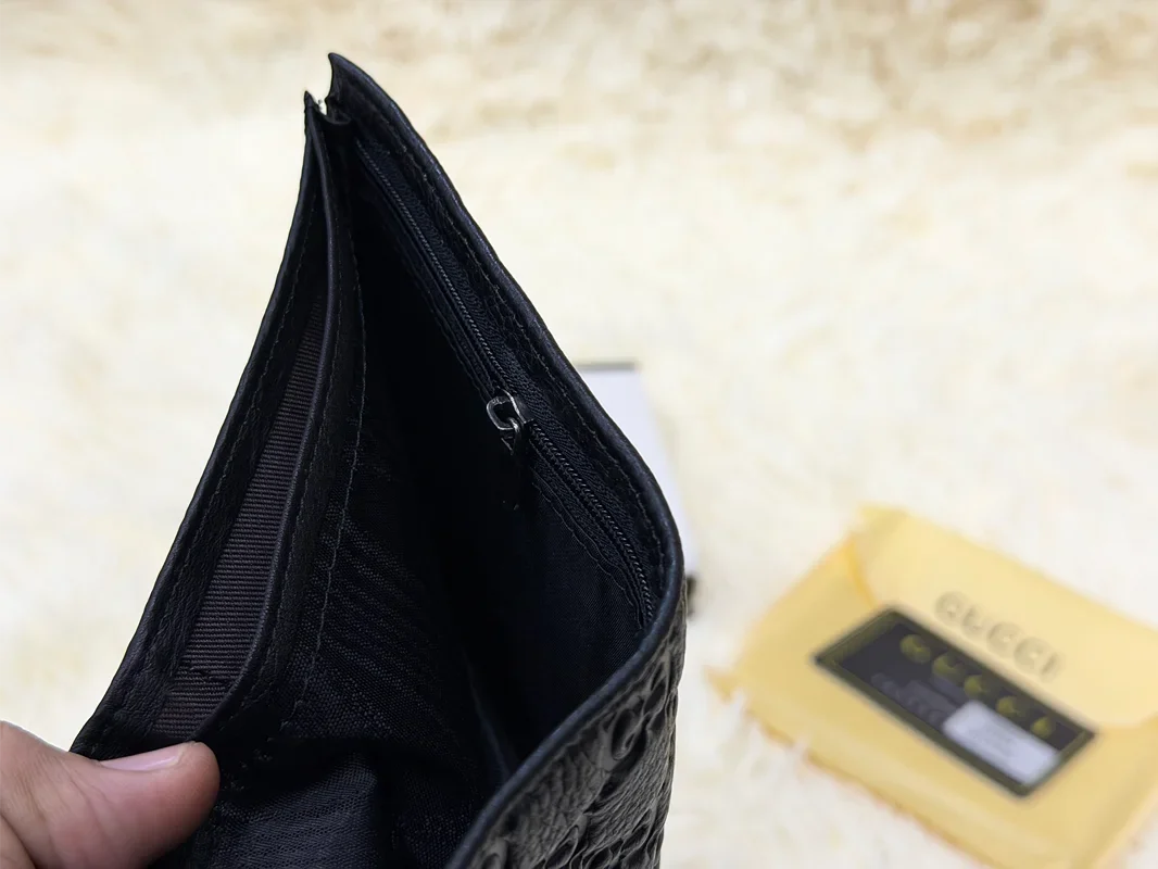 Gucci Black GG Monogram Wallet with Gold Detail