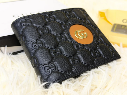 Gucci Black GG Monogram Wallet with Gold Detail