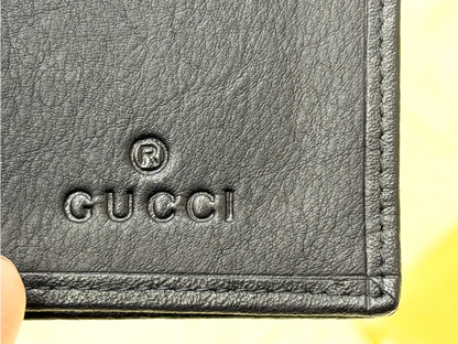Gucci Black GG Monogram Wallet with Gold Detail