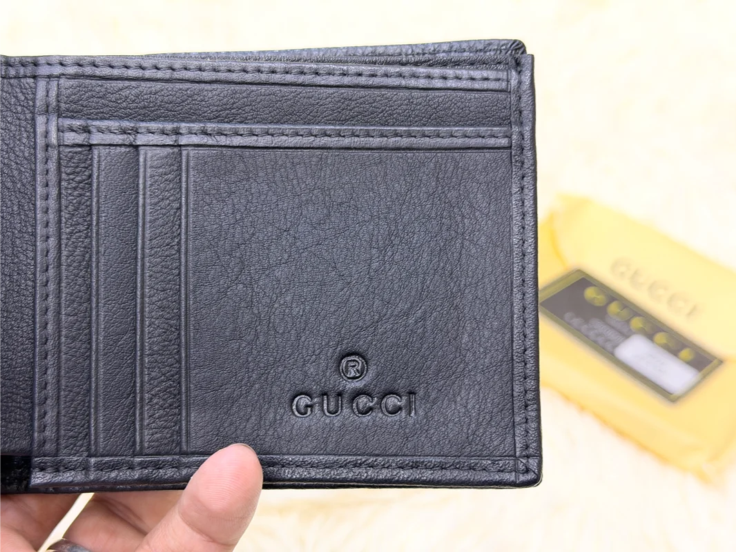 Gucci Black GG Monogram Wallet with Gold Detail