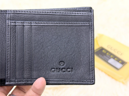 Gucci Black GG Monogram Wallet with Gold Detail