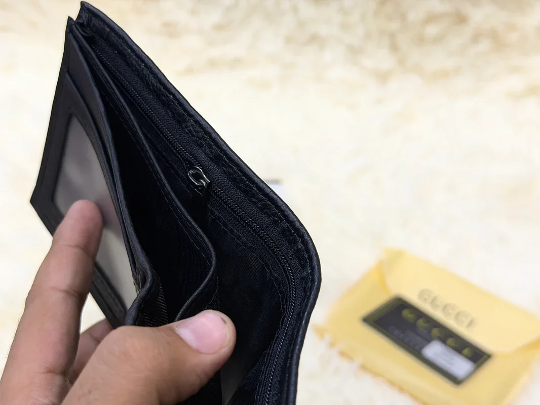 Gucci Black GG Monogram Wallet with Gold Detail