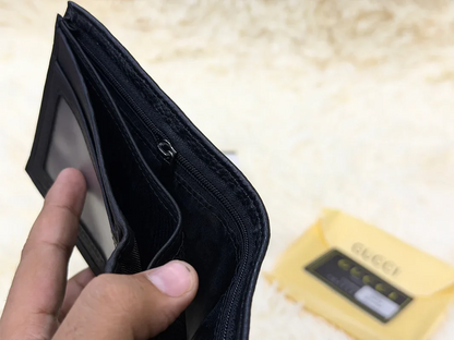 Gucci Black GG Monogram Wallet with Gold Detail
